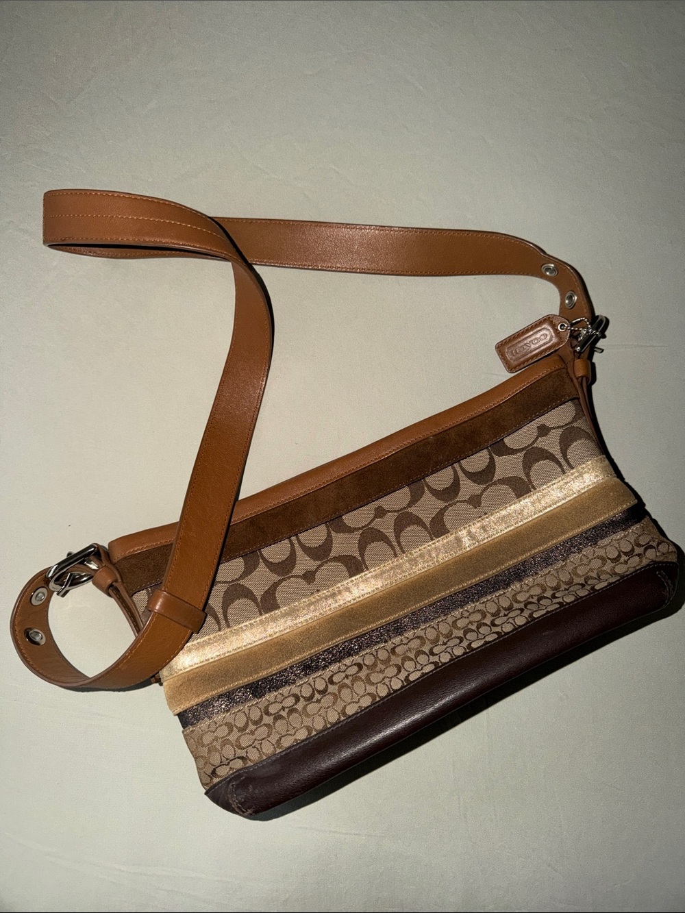 Coach Multitone Brown Patchwork Crossbody Bag